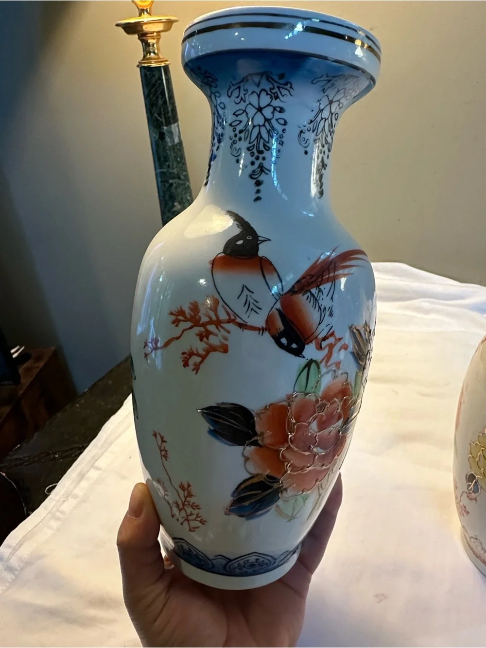 Decorative Chin Porcelain Floral & Bird Vases in White and Multicolor - Set of 2